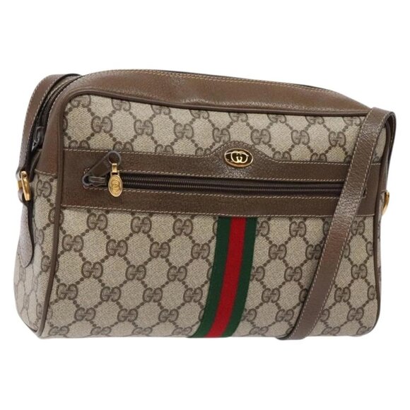 GUCCI GG Supreme Web Sherry Line Shoulder Bag PVC Beige 56 02 005 Auth 139573 - Picture 1 of 16